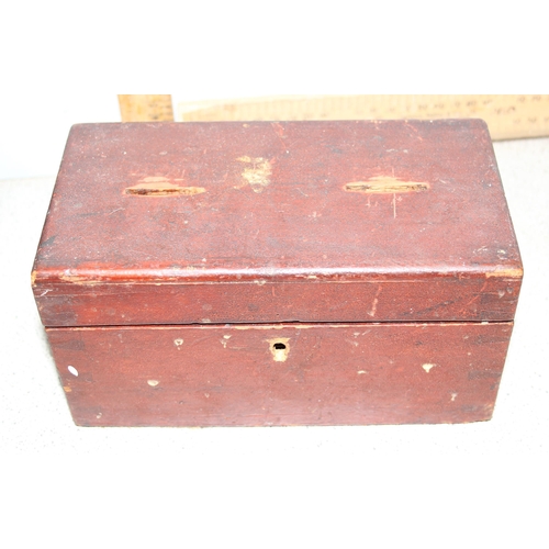 288 - Qty of woodenware to include a book trough, locking moneybox and an antique gilt picture frame