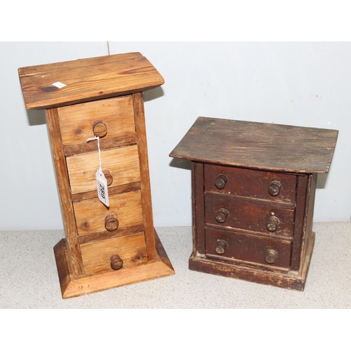 289 - 2 miniature vintage chest of drawers and a pine trug