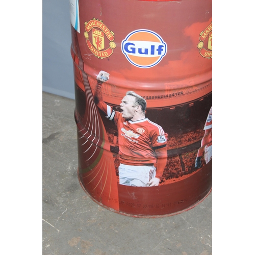 756 - Manchester United branded Gulf 200 litre oil barrel, believed to be provided as advertising for fore... 