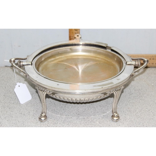 1032 - William Hutton & Sons early 20c silver plated breakfast dome topped serving dish with inner tray app... 