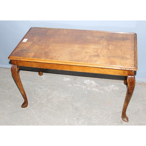 147 - Glassed topped coffee table & a small burr wood effect drop leaf table