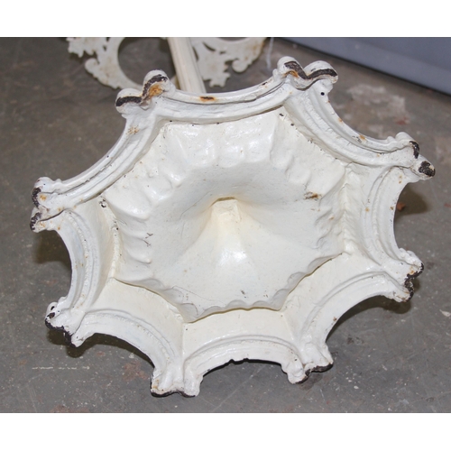 149 - Antique white painted cast iron stick or umbrella stand with integrated drip tray, strongly in the m... 