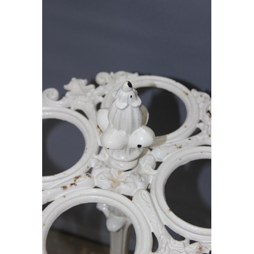 149 - Antique white painted cast iron stick or umbrella stand with integrated drip tray, strongly in the m... 