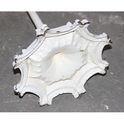 149 - Antique white painted cast iron stick or umbrella stand with integrated drip tray, strongly in the m... 