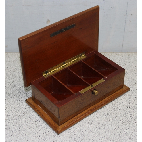 275 - 3 superb quality small boxes to inc a mahogany and brass stamp box by J.M. Paillard of Paris, a diam... 