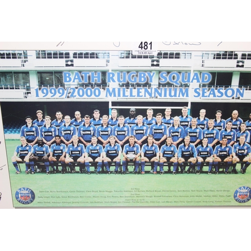 481 - Large framed and mounted photograph of the Bath Rugby Squad 1999/2000 Millennium squad with entire t... 