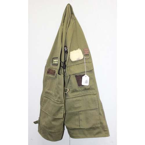 760 - Barbour fly fishing gilet and a vintage canvas & leather fly fishing shoulder bag