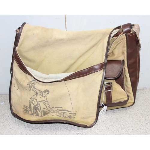 760 - Barbour fly fishing gilet and a vintage canvas & leather fly fishing shoulder bag