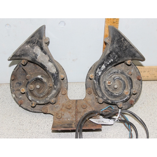 761 - A pair of vintage Lucas car horns originally from a GWR Scammel Scarab 3 wheeled lorry