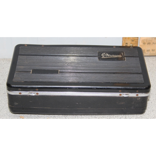 864 - 1947 Marconiphone early three valve portable radio model no P17B in Bakelite folding case and chrome... 