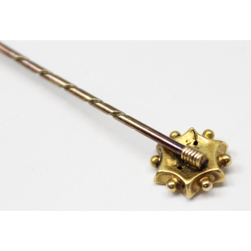 1100 - A 19th century 18ct gold stick pin with seed pearl to the centre, XRF tested that top is 18ct, pin i... 