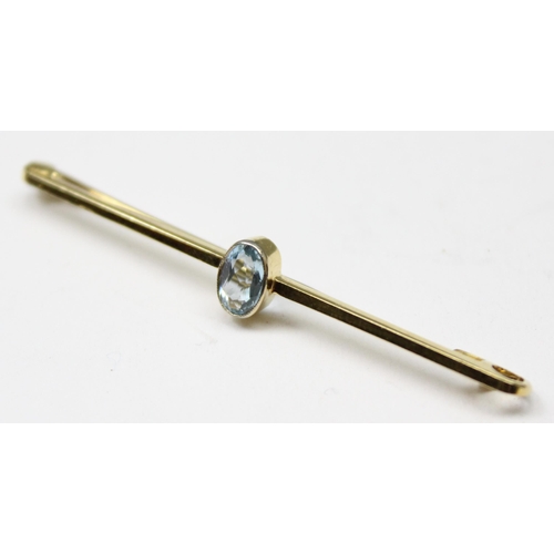 1102 - 15ct gold brooch with light blue stone, approx gross weight approx 2.44g