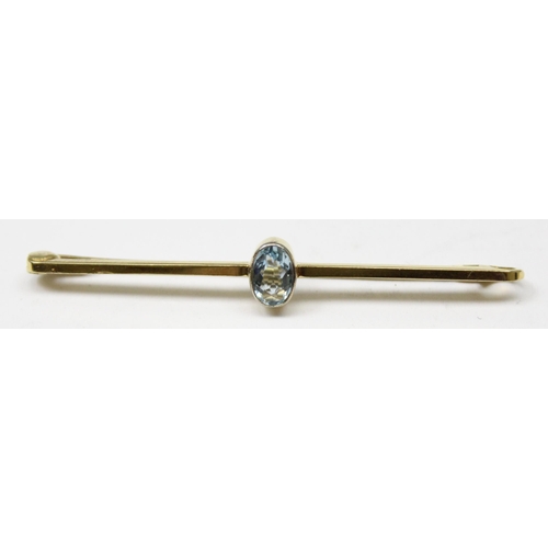 1102 - 15ct gold brooch with light blue stone, approx gross weight approx 2.44g