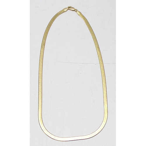 1103 - 14ct gold flat snake-chain necklace, XRF tested, marked 14k, Italy, approx 12.45g gross, approx 46cm... 