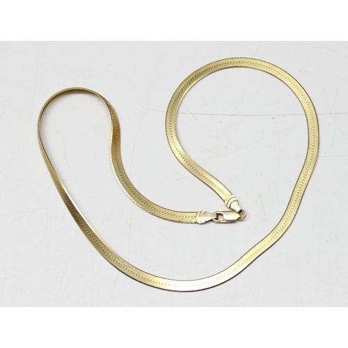 1103 - 14ct gold flat snake-chain necklace, XRF tested, marked 14k, Italy, approx 12.45g gross, approx 46cm... 