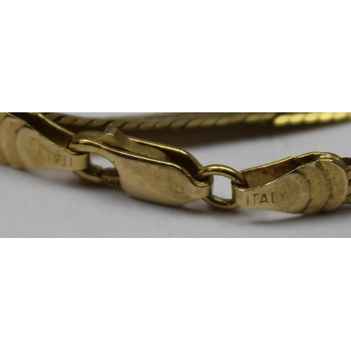 1103 - 14ct gold flat snake-chain necklace, XRF tested, marked 14k, Italy, approx 12.45g gross, approx 46cm... 