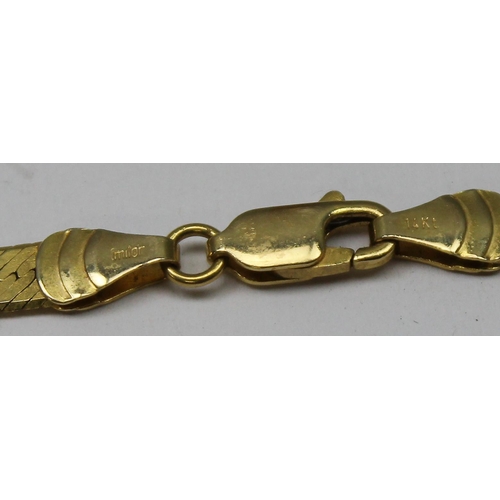 1103 - 14ct gold flat snake-chain necklace, XRF tested, marked 14k, Italy, approx 12.45g gross, approx 46cm... 