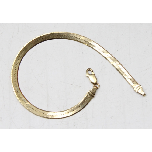 1104 - 14ct gold flat snake-chain bracelet, XRF tested, marked 14k Italy, approx 5.96g gross, approx 20cm l... 