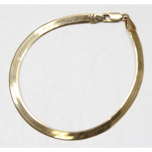 1104 - 14ct gold flat snake-chain bracelet, XRF tested, marked 14k Italy, approx 5.96g gross, approx 20cm l... 