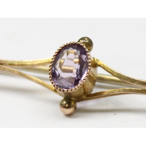 1109 - Edwardian 9ct gold brooch set with light purple stone, approx. 2.42 gross, approx 6cm wide