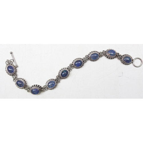 1124 - Matching Suarti silver necklace pendant on chain and bracelet set with blue opal like stones, approx... 