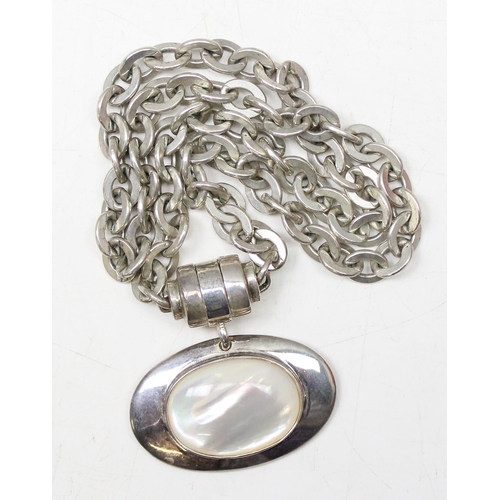 1129 - Silver ESPO SIG necklace set with mother of pearl, approx 58.84g gross