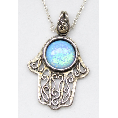 1148 - 4 silver necklaces to include Hamsa design and key pendant, gross weight approx. 21.91g