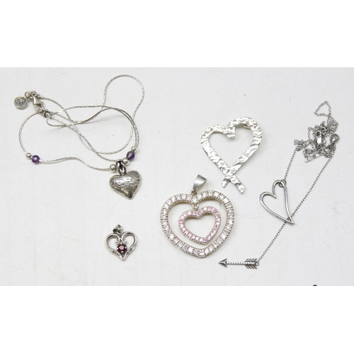 1149 - Qty of silver necklaces and pendants, all heart shaped designs. Gross weight approx. 43.91g