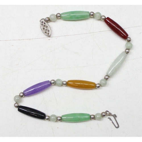 1159 - 3 silver mounted multi-coloured stone bracelets and 2 silver mounted bead necklaces