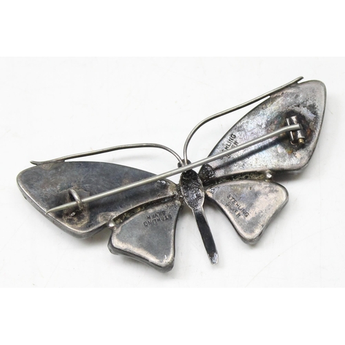 1161 - A vintage silver mounted butterfly brooch, approx 6.5cm wide