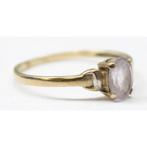 1164 - 9ct gold and solitaire white stone ring, approx size M, approx 0.82g gross