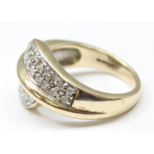 1167 - 9ct gold retro style pave set diamond ring, approx size O, approx 6.41g gross