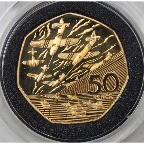 1201 - A rare 1994 22ct gold proof D-Day commemorative 50p coin, limited edition 1176 of 2000, boxed with p... 