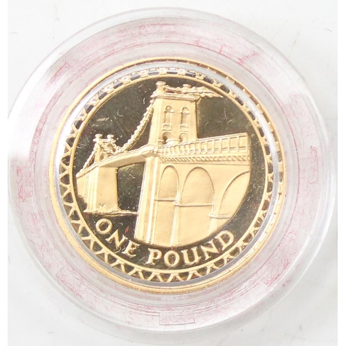 1202 - A rare 2005 22ct gold proof Menai Straits Bridge £1 coin, limited edition 1053 of 1500, boxed with p... 