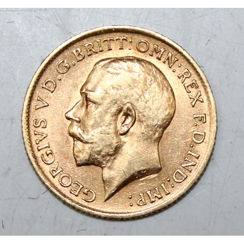 1209 - George V 1911 22ct gold half sovereign coin, London mint