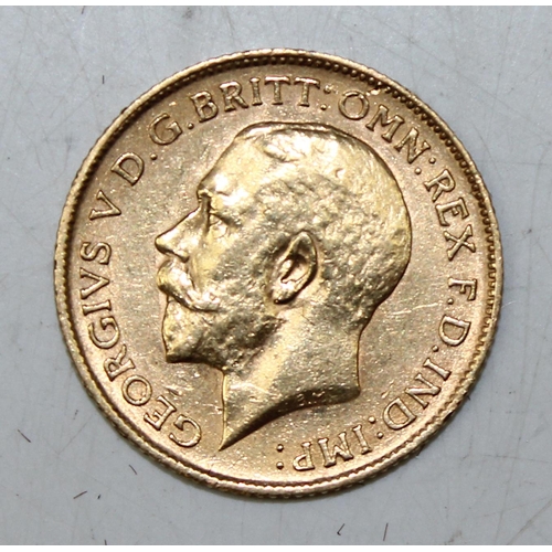 1210 - George V 1911 22ct gold half sovereign coin, London mint