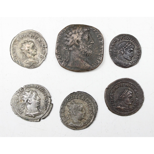 1214 - 6 Roman style coins, all XRF tested with mainly copper content, some with silver traces and other wi... 