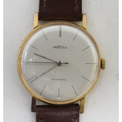 1310 - A vintage Angelus automatic watch with gold plated case, later leather strap