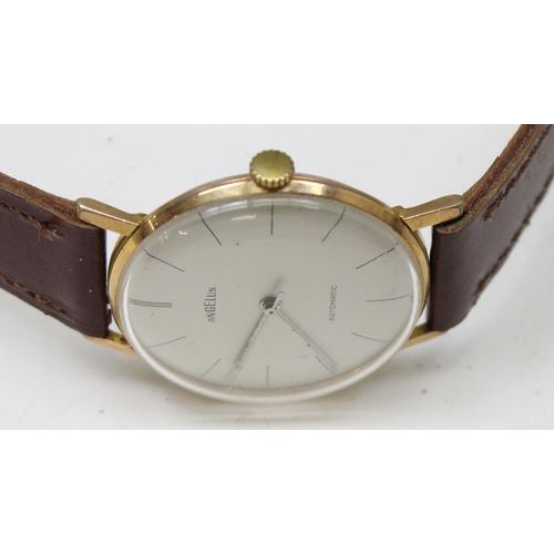 1310 - A vintage Angelus automatic watch with gold plated case, later leather strap