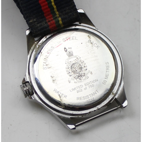 1311 - Royal Marines limited edition watch 202/750, with colourful fabric strap