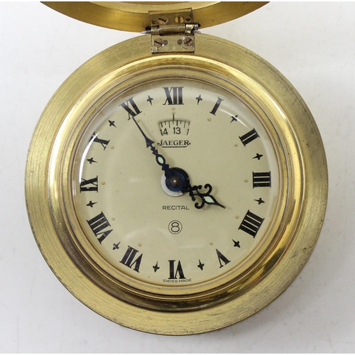 1314 - A vintage Jaeger Recital desk or alarm clock with filigree gilt metal case with slightly domed form,... 