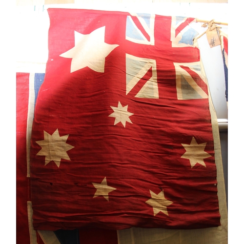 1412 - 2 vintage panel stitched Royal Navel white ensign flags the largest measures approx. 172cm x 84cm an... 