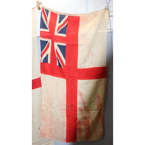 1412 - 2 vintage panel stitched Royal Navel white ensign flags the largest measures approx. 172cm x 84cm an... 