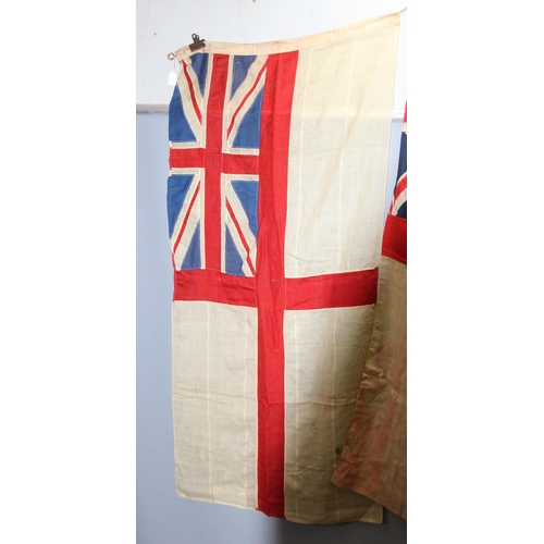 1412 - 2 vintage panel stitched Royal Navel white ensign flags the largest measures approx. 172cm x 84cm an... 