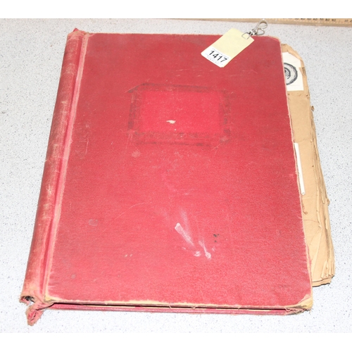 1417 - Antique scrapbook and contents, mainly military crests