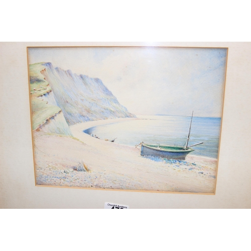 479 - W.J. Phillips (XX), watercolour of a small boat on the beach, likely early-mid 20th century, in gilt... 