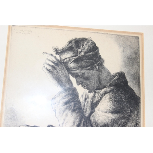 485 - JULIUS KOMJATI (1894 - 1958), etching of a pensive male figure, signed in pencil and within the plat... 