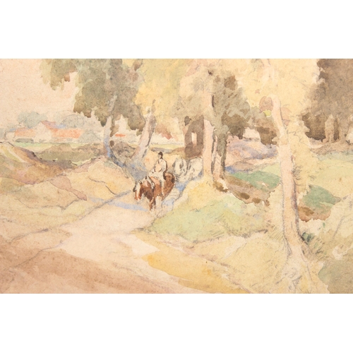 488 - W. Redworth (XX), watercolour of a rural path with horse and rider, signed lower right, in gilt fram... 