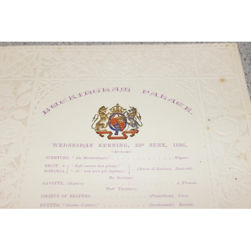 602 - BUCKINGHAM PALACE. WEDNESDAY EVENING 23rd JUNE 1886. A concert programme with decorative lace-paper ... 