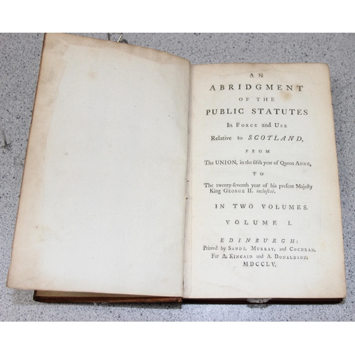 604 - John SWINTON, An Abridgement of the Public Statutes in Force and Use Relative to Scotland. Set of 2 ... 